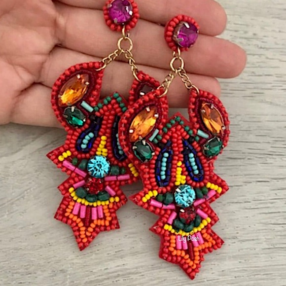 Beaded Lobster Earring, Seed Bead Red Lobster Earring, Viral Lobster - Picture 2 of 4